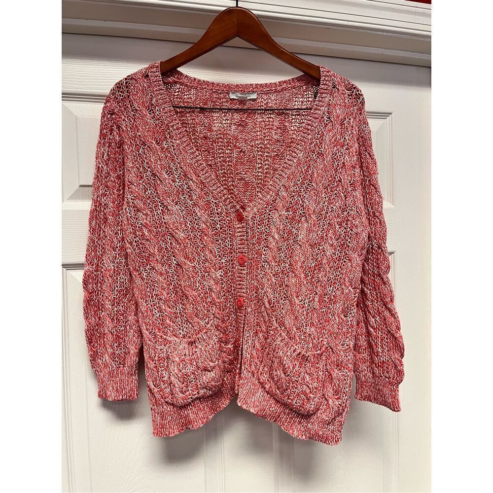 Garnet Hill Orange & White Knit Cardigan Sweater sz S NWOT